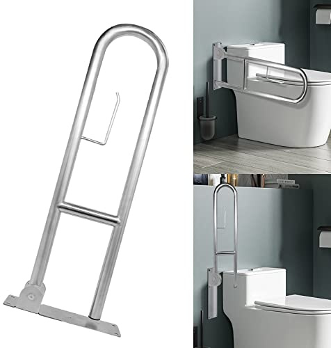 WC Haltegriff Klappbar 70CM Wandstützgriff Aufstehhilfe Stützhilfe Edelstahl Stützklappgriff Haltegriff Mit Toilettenpapierhalter Anti-Rutsch für Behinderte, ältere Menschen und Schwangere
