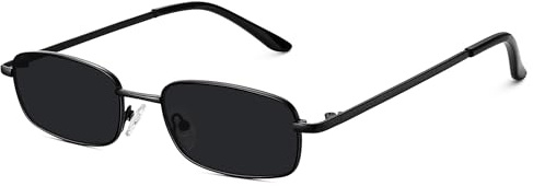 Fozono Rectangle Sunglasses for Womens Mens 90s Retro Small Narrow Square Frame UV400 Protection/Black Gray