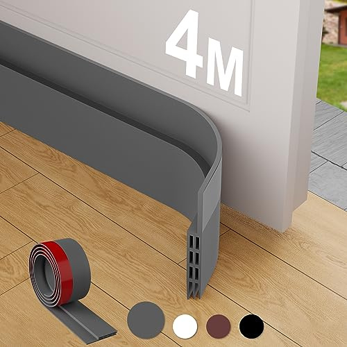 MARICATO Boudin de Porte 4 Pièces Bas de Porte Silicone Souple, Isolant Phonique et Froid, Protège Contre Insectes et Poussière (400 x 5 CM, Gris)