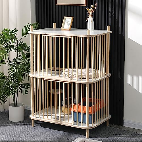 MMOU Katzengehege Indoor Holzstruktur Katzenkäfig aus Massivem Holz 360° Atmungsaktiv Großes Sichtfeld Meerschweinchenkäfig in Baumstammfarbe (Size : 80 * 55 * 104CM)