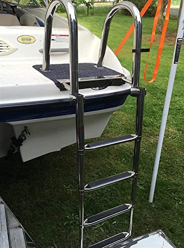 QIANMEI Klappbar Boot Poolleiter Faltbare 4-Stufen-Bootsleiter, Teleskop-Ponton/Schwimmdeck/Außenbord/Innenbord-Boarding-Leiter, Sichere Dockleiter Aus Edelstahl Mit Griffen