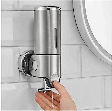 Pompe de Douche Murale sans perceuse Distributeur de Savon Boîte de shampoing Lotion Gel Douche Conteneur Distributeur pour Toilettes Salle de Bains Hôtel Satin Sliver