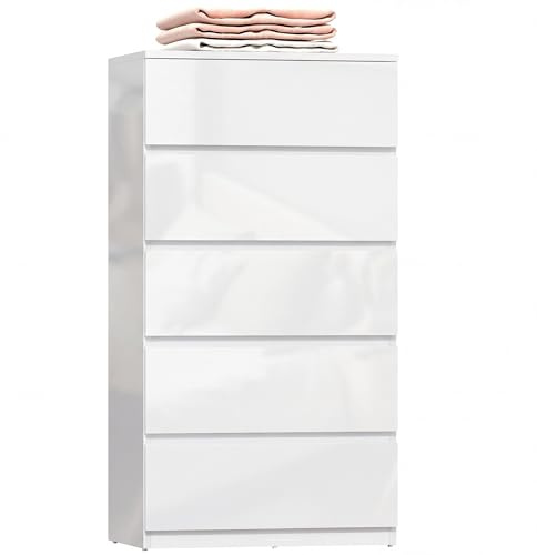 HOMCOM Chest of Drawers 5 Drawers for Bedroom Living Room High Gloss White