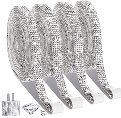 EANLOLY 4 Rollen Kristall Strasssteine Strassband Bling Harz Diamant Band Selbstklebendes Selbstklebend aufkleber Strass für Handwerk, DIY Party Hochzeit Dekoration