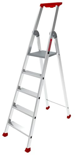 Escabeau Aluminium HANGER 'MaxiBat' 4 Marches - Outil de Travail Intensif avec Porte Outils et Repose-Pieds en Aluminium Moulé