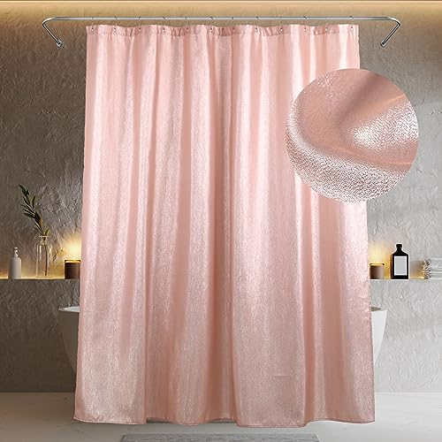Blush Pink Glitter Shower Curtain: Sparkle Bling Shiny Metallic Shimmer Shower Curtain for Bathroom - Anti Mould Water Repellent Washable Polyester Shower Curtain for Wet Room - 183 x 183cm Drop