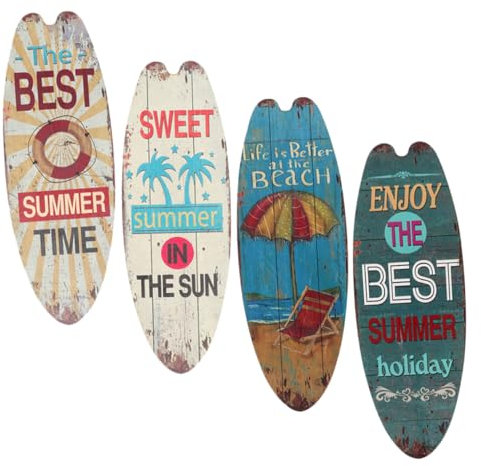Zerodeko Surfbrett Wanddekoration Aus Holz 4 Stück Sommer Stranddekor Wandhänger Für Zuhause Und Party