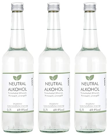 3x 0,7l Weingeist Primasprit Trinkalkohol 69,9% vol - zum Ansetzen von Likören, Gin oder Tinkturen - 3x 0,7l Flasche