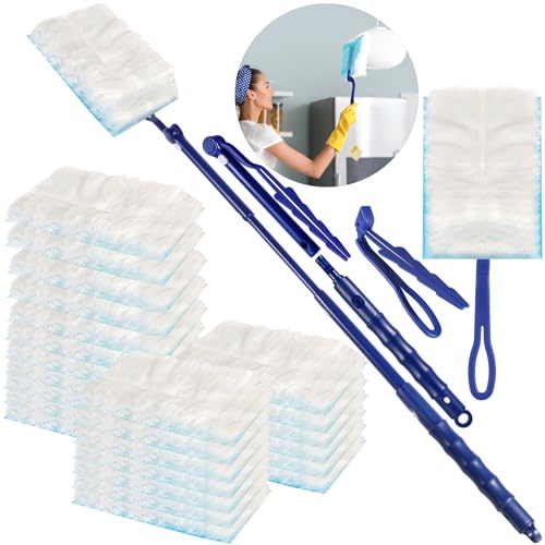 REJOECE 30 Piezas Recarga De Plumero Manual, Plumero Kit Atrapapolvo con 1 Mango Y 1 Recambios para De Polvo Palo Telescópico para La Limpieza De Pelo De Mascotas, Polvo Y Suciedad