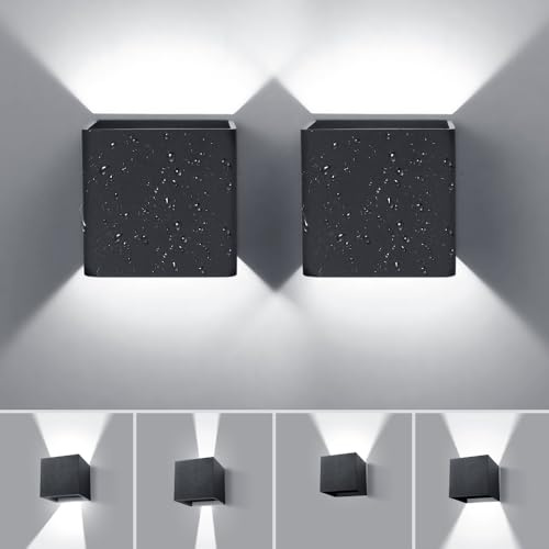 YICALE 2 Piezas Aplique Pared Exterior 12W 6500K Luz Blanca Fría Apliques LED Exterior Impermeable IP65 Ángulo Ajustable Lámparas de Pared Negro para Dormitorio,Patio,Terraza,Salón,Jardín