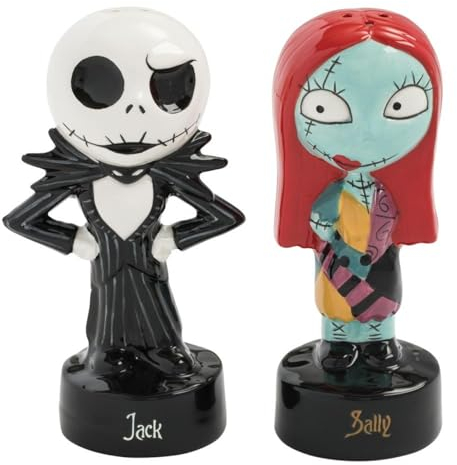 Nightmare Before Christmas Officially Licensed Disney Salt & Pepper Shakers Jack Skellington & Sally Ceramic Set for Kitchen & Home Decor, Housewarming Gift Halloween & Christmas Decoration | Paladone