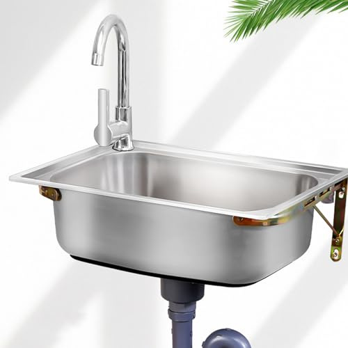 Bol Unique Évier Inox Lave-mains Bol Unique évier De Cuisine Mural Avec trépied et robinet d'eau froide Petit Évier De Commercial, Pour Buanderie Salle De Bain