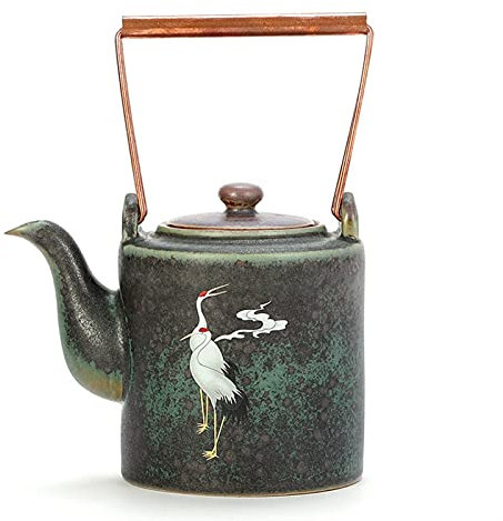 CAFIEDR Théière Classique Théière à poignée Chinoise Service à thé rétro en céramique Bouilloire à thé Simple Théière Simple en grès Poignée en cuivre Théière de trempage Bouilloire à thé Théière