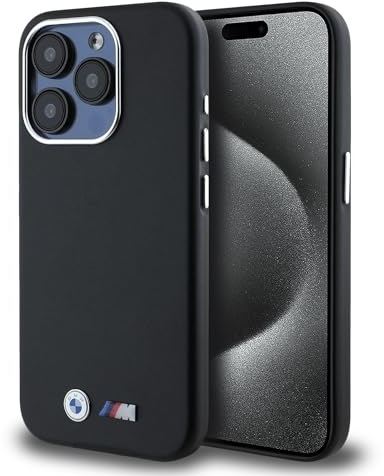 BMW CG Mobile HC M Coque de téléphone conçue pour iPhone 16, durable, résistante aux chocs, coque métallique entièrement enveloppée en carbone PU, noir