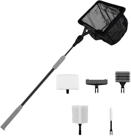 Cushangty Set di attrezzi per la pulizia del serbatoio, set telescopico per acquario, strumenti per la pulizia di acquari, raschietto per alghe, spazzola per la pulizia di ghiaia per acrilico