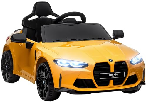 AIYAPLAY Kinder Elektroauto 12V 2,4 GHz Fernbedienung Hupe LED Gelb | Kinderauto, 2 Motor, Musik, Sanftstart, Elektrofahrzeug mit Hilfsrad, für 3-5 Jahre Kinder