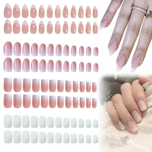 JSTHHTT 96 Stück Press on Nails Soft Gel, Full Cover Nageltips Kurz Nagel Tips für Gelnägel, White Fake Nails, Künstliche Nägel, Nude Press on Nails Kurz Künstliche Fingernägel für Nail Extensions