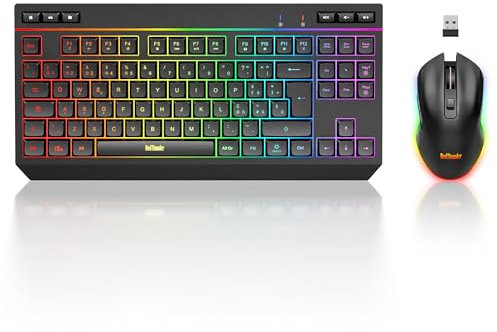 RedThunder K20 TKL Tastiera Wireless Gaming,Batteria Ricaricabile con Retroilluminazione RGB Regolabile,QWERTY Layout IT compatto con 6 tasti multimediali dedicati,USB Tastiera per PC/Laptop(Nero)