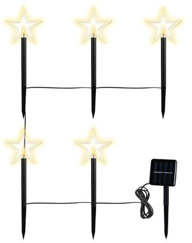 DONGKER LED Garten Leuchtstäbe, 5 Stück Weihnachten Beleuchtung Aussen Solar, IP44 Wasserdicht Gartenstecker Dekoleuchte Gartenleuchte mit 2 Modi für Garten Bäume, Terrasse Weihnachtsdeko