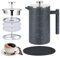 KOOYAT Cafetiere French Press Coffee Maker with Capacity of 1000ml / 8 Cup Double Walled Insulated Coffee Press for Ground Coffee at Home Travel Large Caffettiera Gift Set for Woman Man Marble Color