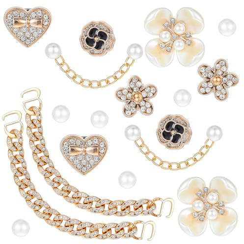 Gjinxi 20 Stück Schuhanstecker, Perle Schuh Charms Shoe Charm Crystal Diamond Schuhanhänger Schuhzubehör für Frauen Diamant Bling Ketten-Charms Geburtstagsgeschenke