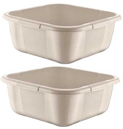 Best House | Plastic Washing up Bowl Basin | Square Kitchen Basin Wash Bowl | 9.6 Litres | CREAM | 2 pcs | Multipurpose Bath Tub/Washing Tub for Kitchen, Bathroom, and Household Use (Pack of 2)