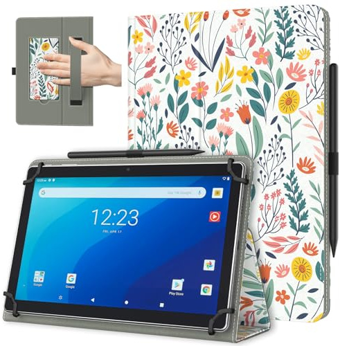 TiMOVO Universal Hülle für 10,1 Zoll Android Tablet, Blume | Mit Stiftschlaufe, Leicht & Faltbar, Standhülle, Mit Handschlaufe, Für 9,6-11 Zoll Touchscreen-Tabletten