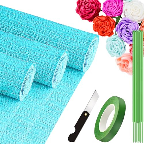 3 Rollen Krepppapier Blau 25x250cm, Crepe Papier für Handwerke, Krepppapier für Geburtstag, Hochzeiten, Valentinstag-Dekorationen (Blau)