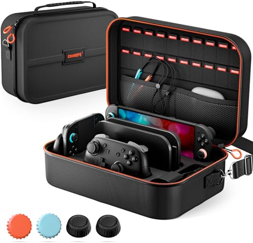 COOWPS for Nintendo Switch 2 Carrying Case 2025, with 4Pcs Thumb Grips, 20 Game Card Slots, Portable Full Protection All In One Travel Storage Case for Switch 2 Console Pro Controller Accessories