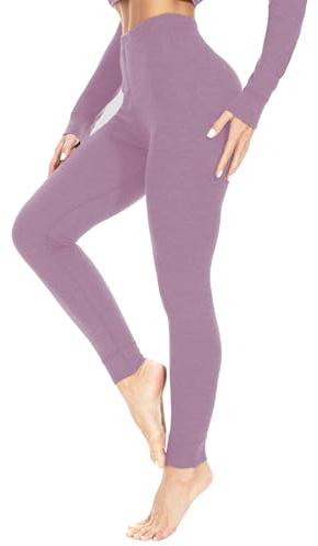 woolcano Leggings termici da donna, 100% lana merino, biancheria intima funzionale calda, da donna, biancheria intima da sci per l'inverno, viola., S