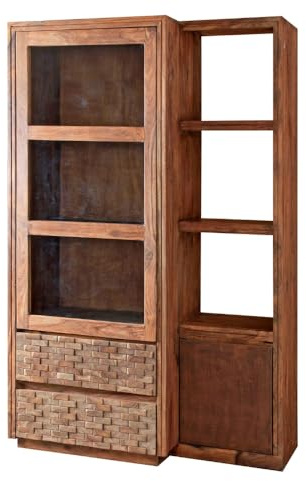 WOLF MÖBEL WOOD YOU LIKE Brick Vitrine 1 Glastür, 1 Rosttür, 2 Schubladen, 3 Ablagen, Massivholz, Handmade, 111x45x180 cm