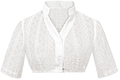 DBALL Dirndl Bluse Camicia da Donna in Pizzo a Maniche Corte con Scollo a V Camicia Dirndl Authentic & Classic Belly Cut Camicia da Donna Dell'Oktoberfest (Taglia M)