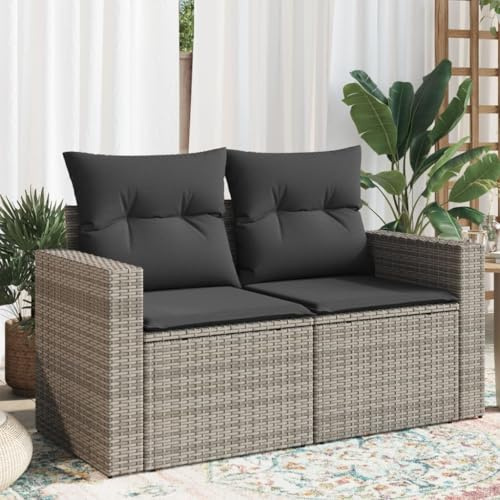 Holamys Garden Sofa Grey PE Rattan, 2-Seater Outdoor Couch with Adjustable Feet, Patio Furniture for Balcony Terrace