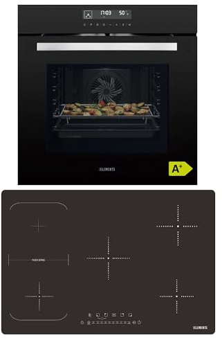 KB ELEMENTS Autarkes Herdset | 60cm Einbaubackofen | Air Fry Funktion | 77cm Induktionskochfeld | Induktionskochfeld mit Flexzone | Grill | Heißluft | AQUA CLEAN | 14 x Funktionen
