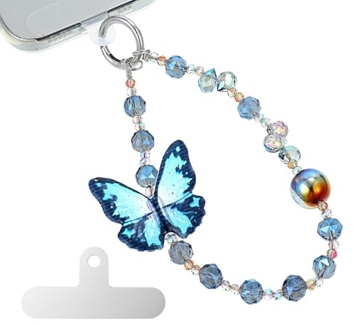 Shimmeroo Phone Charm with Beaded Crystals,Beaded Phone Wrist Strap for Case Cellphone Chain Lanyard with Patches
