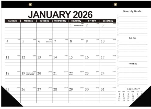 Calendario de escritorio enero de 2026 a junio de 2027, calendario de pared de 18 meses con lista de tareas pendientes y papel grueso de 17 x 12 pulgadas, fácil de rasgar y colgar para la e