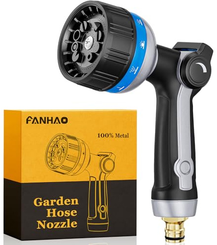 FANHAO Pistolet arrosage robuste, pistolet d'arrosage métallique avec 10 modes de pulvérisation, contrôle au pouce, buse haute pression pour l'arrosage des plantes, lavage de voiture, bleu