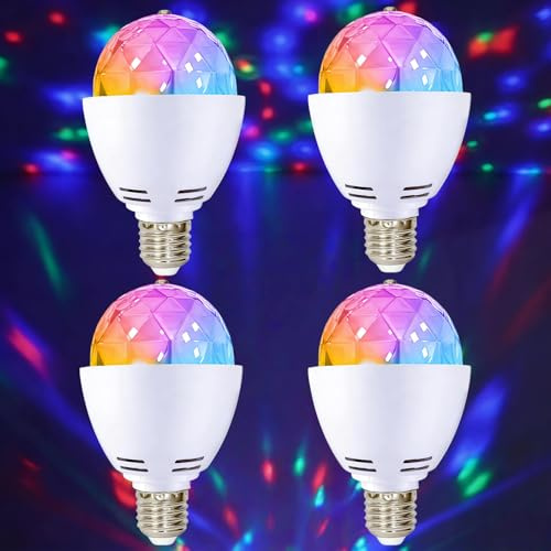Lampada da festa a LED, 4 pezzi, E27, 3 W, RGB LED, sfera da discoteca, lampada da discoteca rotante a 360°, discoteca galleggiante, immersa per DJ, Club, casa, auto, ufficio, campeggio