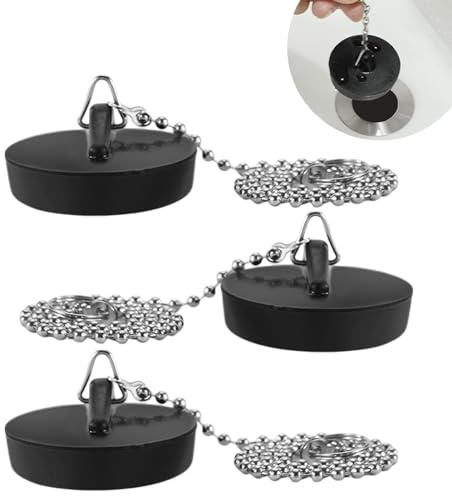 3 stycken avloppspluggar för handfat, 40–45 mm, med 40 cm lockkedja, handfat, gummipluggar för badkar, för handfat, badkar och kök (svart)