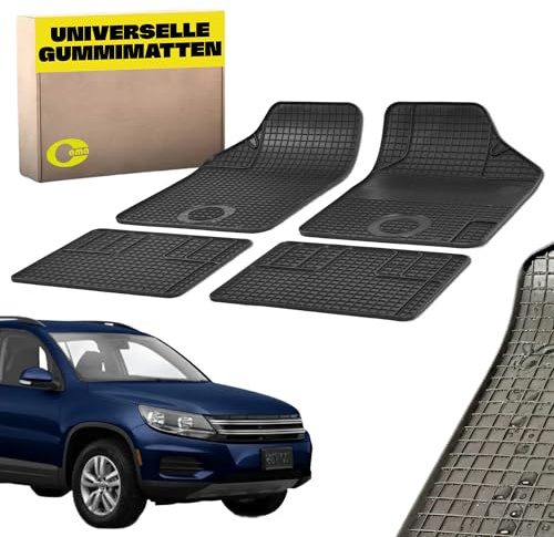 Gama Universal Fussmatten Autoteppich Für Dein Auto — Allwetter Gummimatten Aus Recycelten Materialien | Individuell Anpassbar | rutschfeste Oberfläche | Einfache Reinigung | Schwarz | 4er-Set