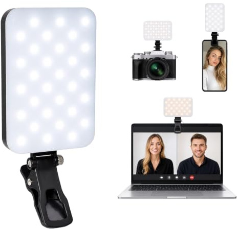 Melofo 60 LED Selfie Light para teléfono, anillo de luz portátil con clip con 3 modos de iluminación, batería recargable de 2200 mAh para iluminación de dispositivos digitales, CRI 97+ con laptop