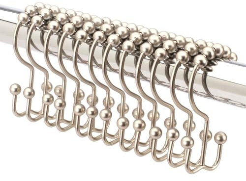 2 Lb. Depot Ganci per Tende da Doccia Doppi Anelli (Finitura Decorativa Satinata) Gancio in Metallo in Acciaio Inossidabile Resistente alla ruggine di Alta qualità, Le Sfere a rulli, Set di 12