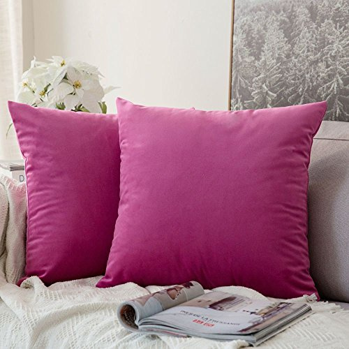 MIULEE 2er Set Kissenbezug Kissenhülle Dekorative Dekokissen Sofakissen Quadrat Wurfkissenbezug mit Verstecktem Reißverschluss Sofa Schlafzimmer 18x18 Zoll 45x45 cm Rose Rot