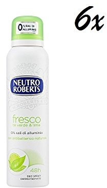 6 flaconi di deodorante spray per tè verde e lime Fresh 125 ml 48 h