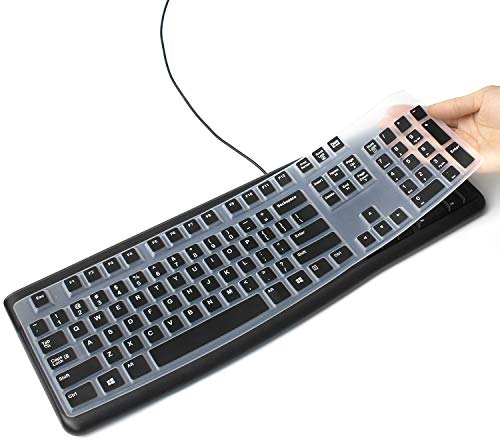 Silikon-Tastaturabdeckung für Logitech K120 & MK120, ergonomische Desktop-Tastatur, USB-Tastatur, wasserdichter Schutz, Zubehör (schwarz)