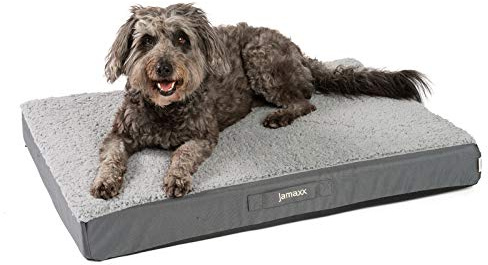 JAMAXX Orthopädische Hunde-Matratze Gelenkschonend Memory Visco Schaum Waschbar Abnehmbarer Lammfell Bezug/Wasserabweisendes Oxford Gewebe - Robustes Kuschliges Hundebett PDB1012, 90x65 (M), Grey