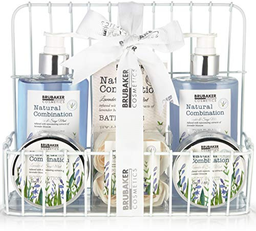 BRUBAKER Cosmetics Beauty Care Set - con Extractos de Lavanda y Salvia - Set de Regalo en la Estantería del Baño Blanco