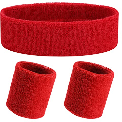 Yolev 3 Pièces Ensemble de Bandeau de Sport Bandeau de Sport Ensemble de Bracelets Hommes et Femmes Accessoires de Bandeau Anti Transpiration