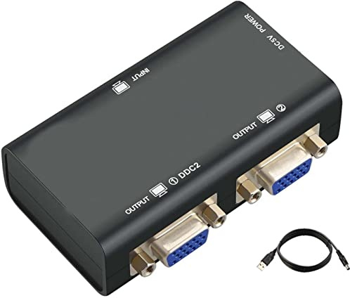 TB® Splitter VGA 2 porte 250 MHz larghezza di banda amplificatore Box 1 PC a 2 monitor SVGA Video Splitter supporta risoluzione fino a 1920 x 1440 per duplicazione dello schermo