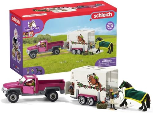 Schleich Horse Club | Pick-up mit Pferdeanhänger 42346 | 38 Teile | Set inkl. Fahrzeug, Anhänger, Pferd, 2 menschliche Figuren & Zubehör | Pferdespielzeug & Geschenk für Kinder ab 5 Jahren